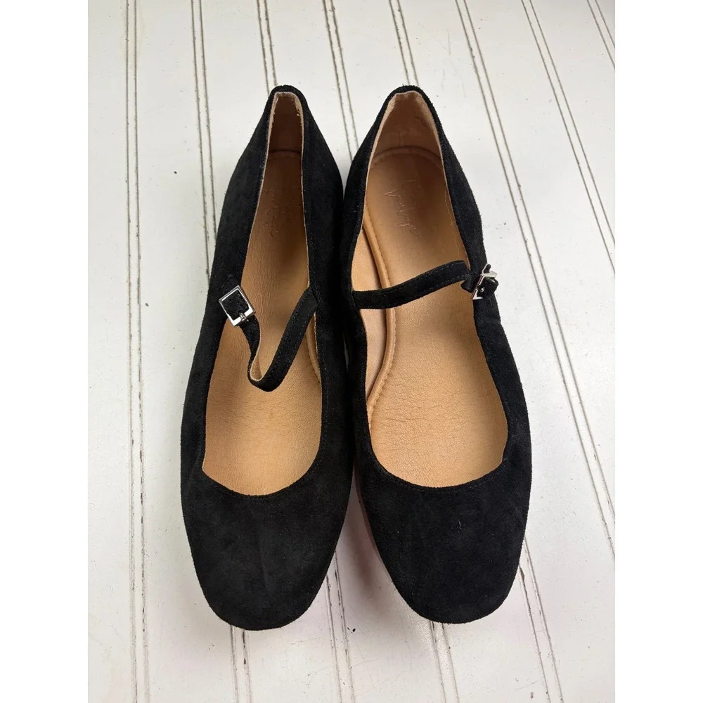 Crown Vintage Y2K Black Suede Mary Jane Flats Square Toe Women's Size 9.5M